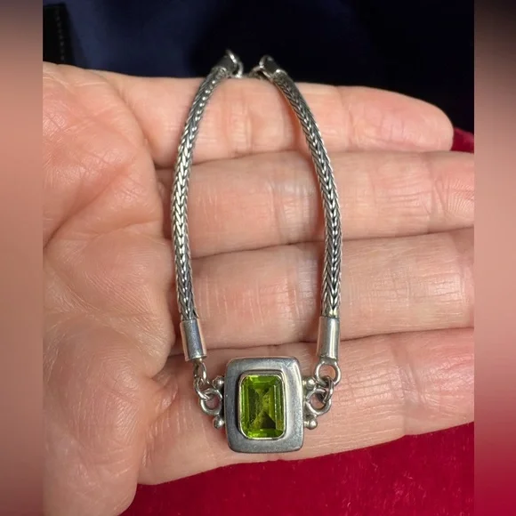 Bracelet 925 Sterling Silver Peridot Gemstone Toggle Clasp - Picture 7 of 8